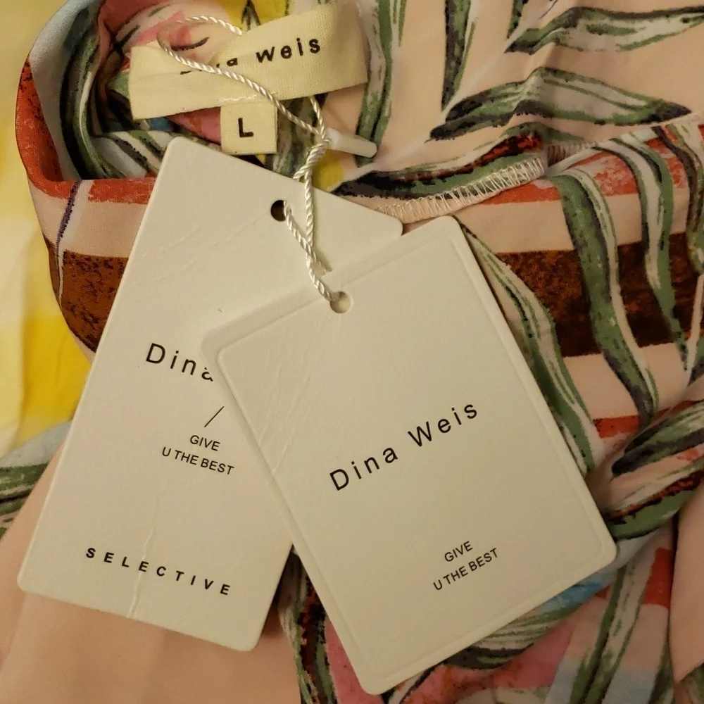 Dina Weis Floral Beachy Print Adjustable Strap Midi Dress Size L